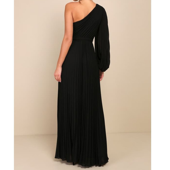LULU'S XS Divine Charm Black Pleated One-Shoulder Asymmetric Maxi Dress NEW B104 - Picture 2 of 9